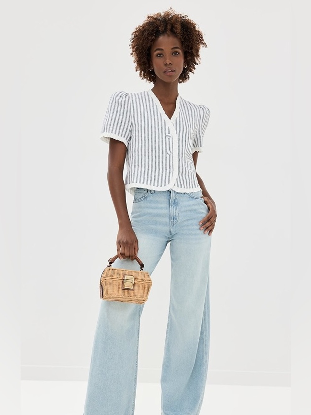 Reformation Bess Linen Top - blue stripe - Picture 2 of 4